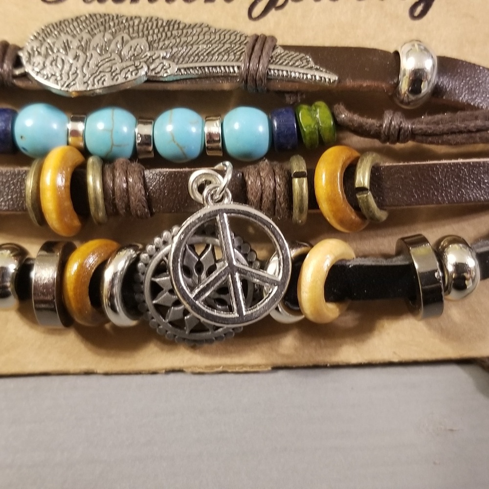 Brown Leather Bracelet with Peace Charm